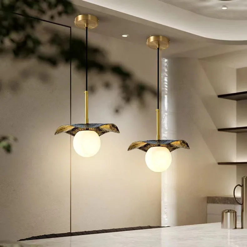 Novelty Copper Bedside Chandelier Natural Marble Ball