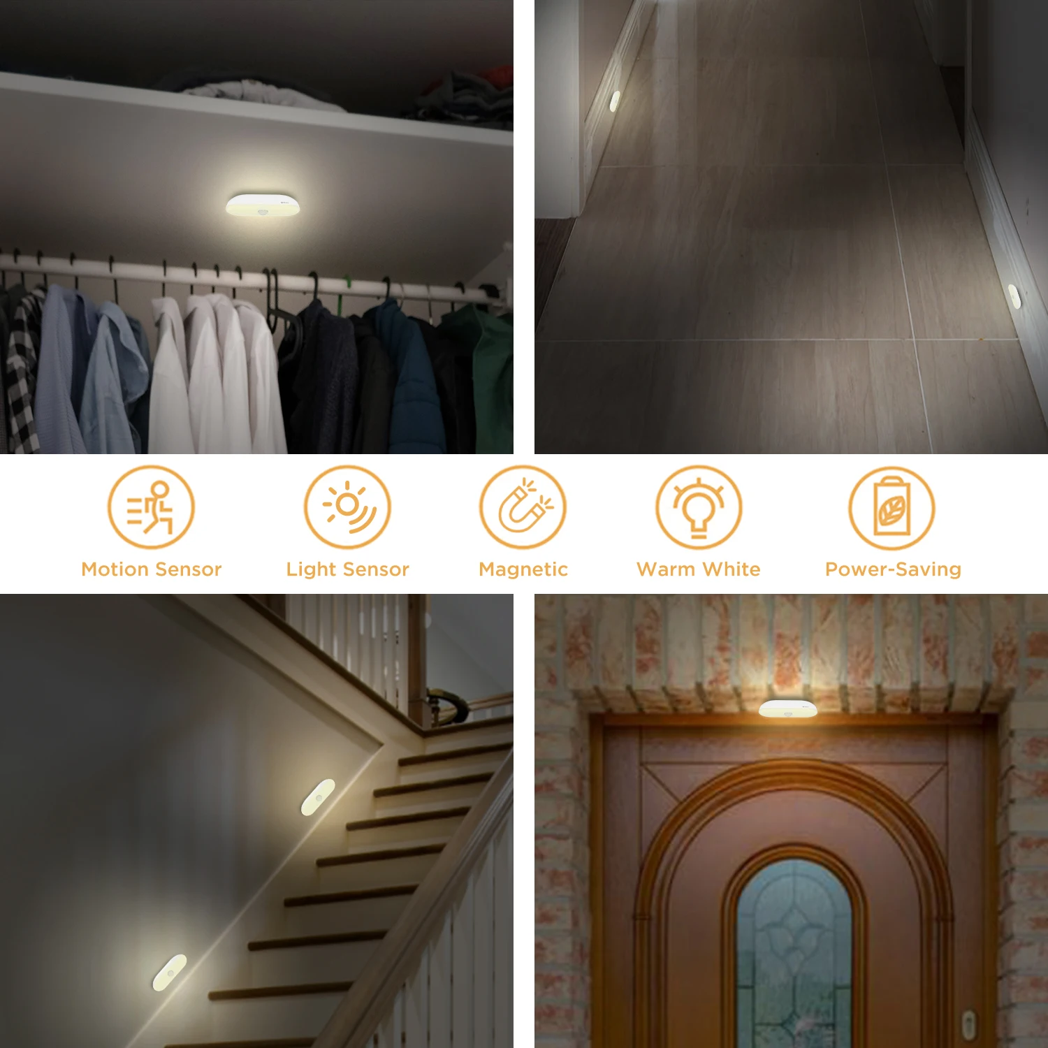 GONEO Motion and Brightness Sensor Light Magnetic Rechargeable Battery LED Night Light for Bedroom Corridor Hallway Closet