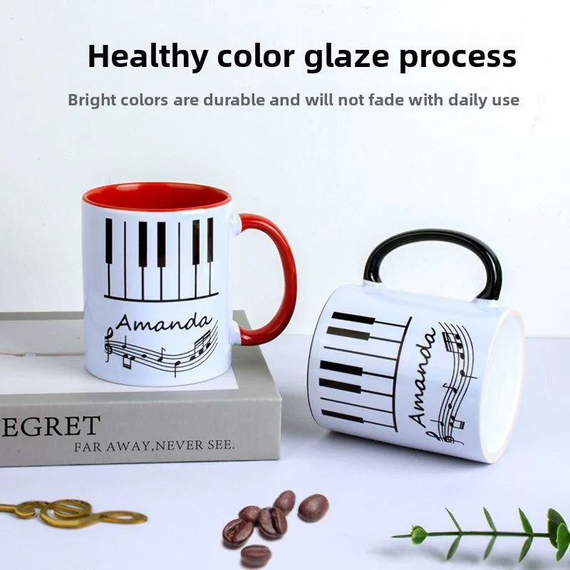 Creative Piano Note Ceramic Mug, Personalized High-end Coffee Mugs, Student High-value Tea Cup, Birthday Gift Couple Water Cups