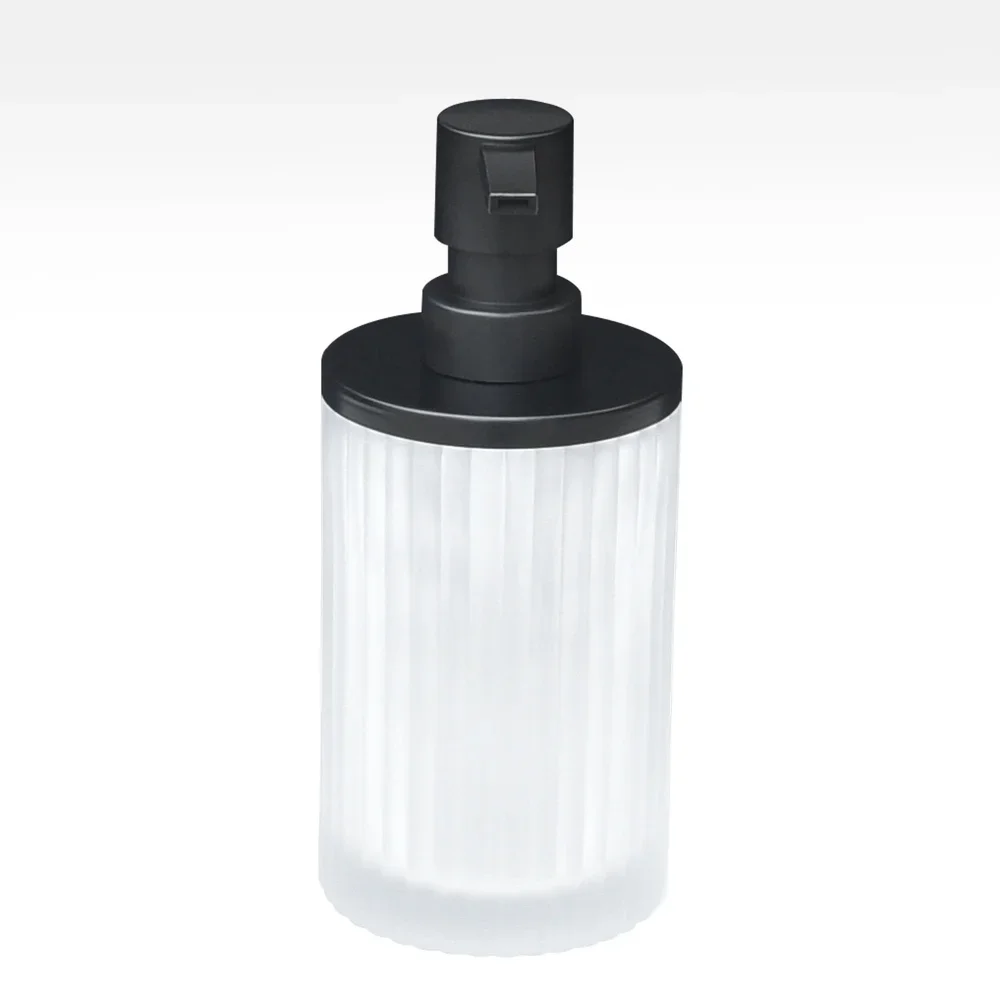

Ribbed Glass Soap Pump Metal Accents Liquid Dispenser Modern Bathroom Kitchen Home Decor Minimalist Style Rust-Free Pump