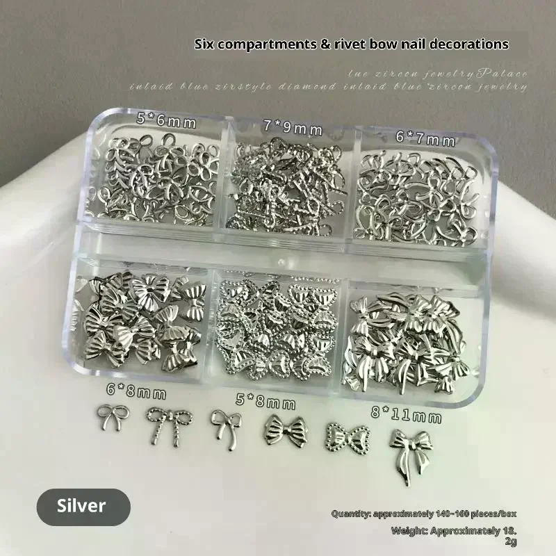 6 rejillas de lazo de Metal para uñas, hoja fina de lentejuelas, diamantes de imitación, decoración artística de uñas dorada y plateada para manicura DIY