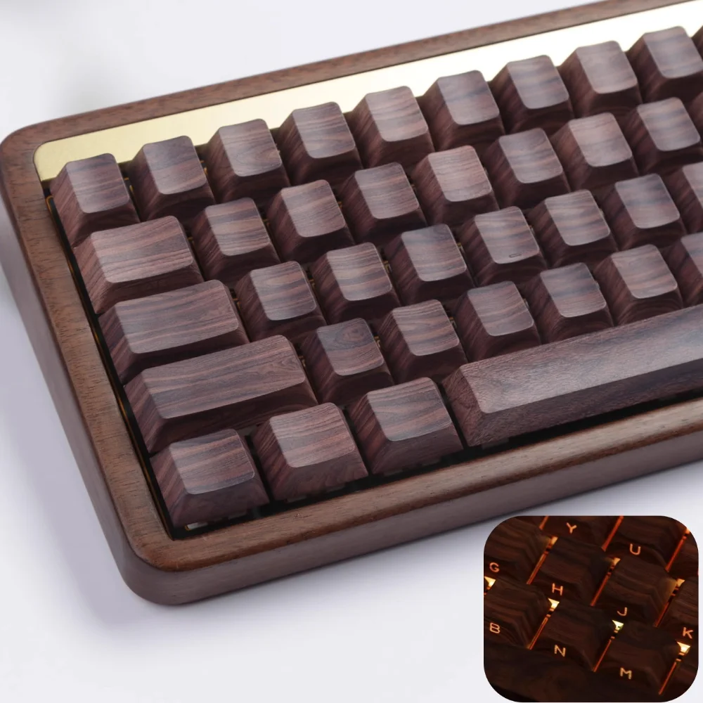GEFENSI Wood Key Cap Set Cherry PBT 136 Key Side Engraved Light Personality For Mechanical Keyboard 61/64/75/84/96/104