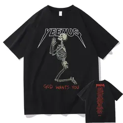 New God Wants You Kanye West Double Sided Print Tshirt Streetwear Skull Graphic T-shirts Men Women Hip-Hop T Shirt Man Tops Tees