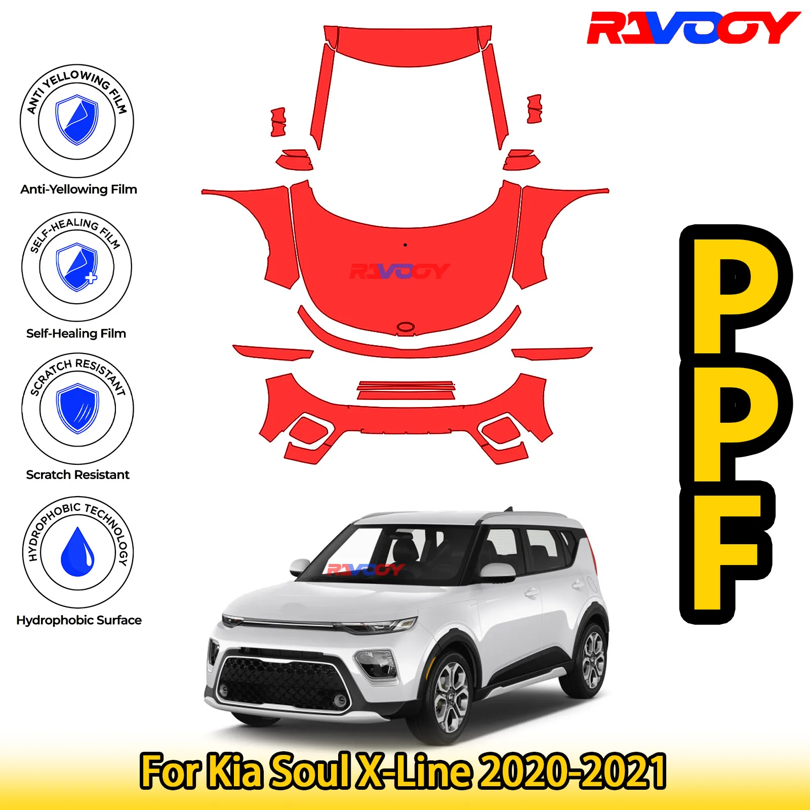 

Для Kia Soul X-Line 2020-2021 глянцевая матовая черная предварительно вырезанная передняя защитная пленка PPF Kit