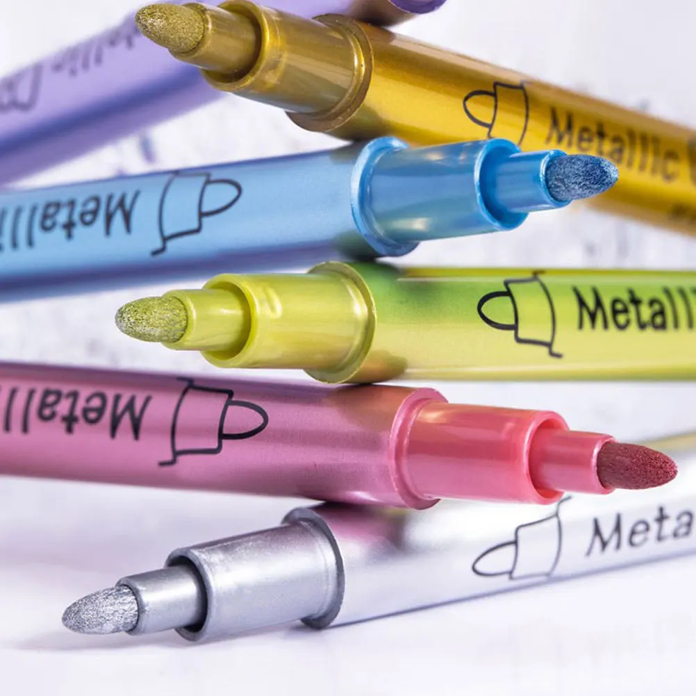 

12Pcs Metallic Marker Pens Oil Based Paint Permanent for Wood Rock Tire Painting Graffiti Wax Seal Pen Metallic Marker Pen