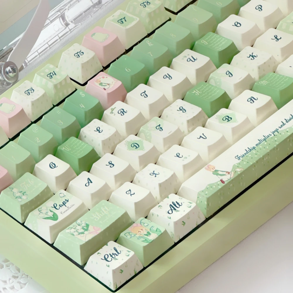 Lily Of The Valley Star Language Keycap Green Series Keycaps Cherry Moa Pbt Mx Keyboard Keycaps Sublimation Keycap 131Keys