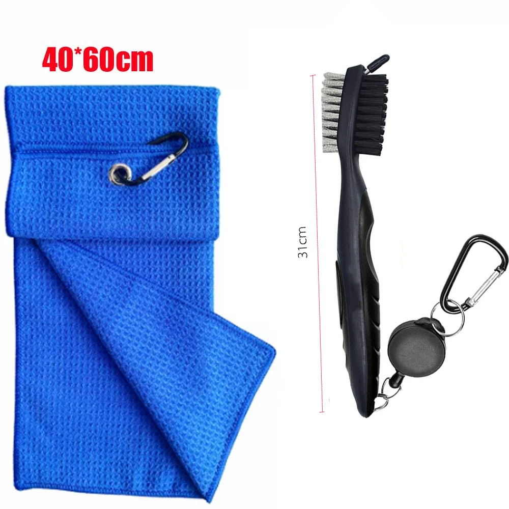 Toallas de Golf con patrón de gofres, Kit de herramientas de cepillo de tres pliegues con limpiador de ranuras para palos, regalos de Golf (toalla