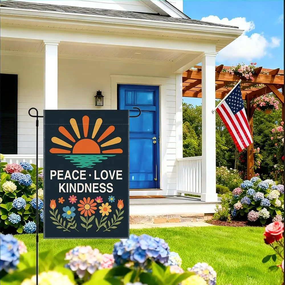 RZHV Peace Love Kindness Double-Sided Garden Flag for Outdoor House Yard Sign Garden Decor Parade, Friendly Social Justice H llp