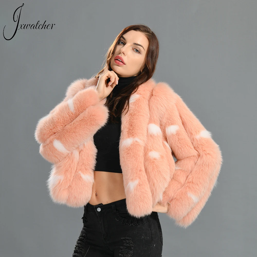 

Jxwatcher Winter Real Fox Fur Coat For Women Luxury Vertical stripes Full Sleeves Jacket Ladies Fashion V-neck Outwear 2022 New