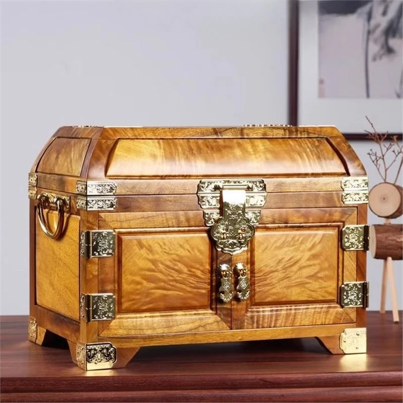 Golden nanmu jewelry box, ancient Chinese style wood cosmetic box