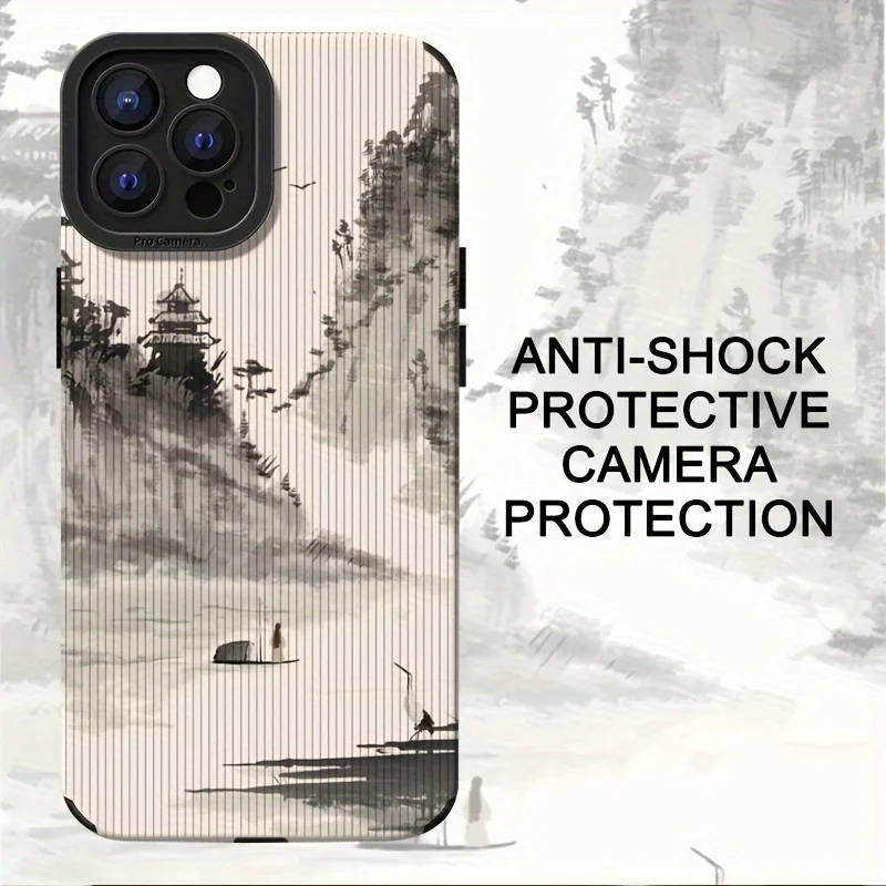 For Samsung S25 Ink Wash Landscape Art Matte Shockproof Compatible For Galaxy S25/S24/S23/S22/S21/S20 and A Series Models