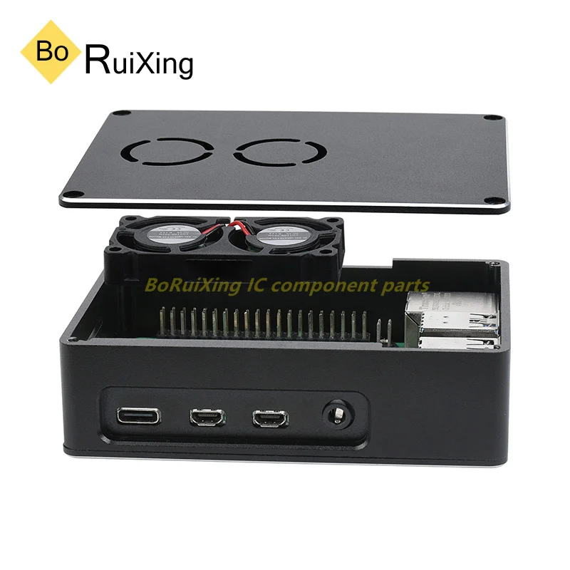 1PCS/LOT PI4-CASE-G Raspberry Pi Generation 4 Special Cooling Dual Fan Housing Frosted Case Aluminum Alloy Material