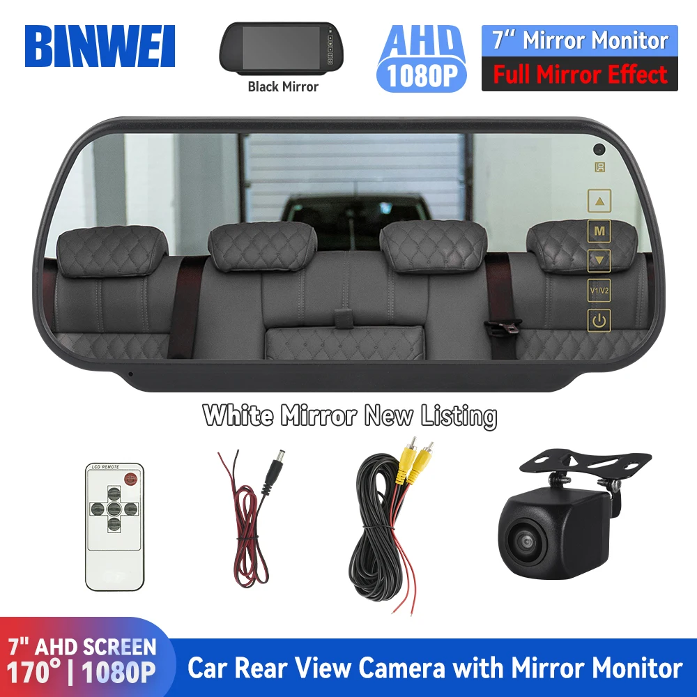 BINWEI AHD 7'' Car Rear view Mirror Monitor with 170° 1080P Reversing Camera for 7 Inch Screen Universal Vehicle Parking System