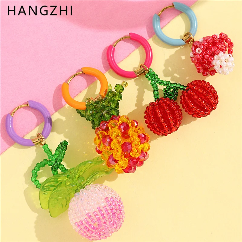 HangZhi-pendientes de aro con cuentas de fruta para mujer, aretes de acero inoxidable con cuentas de fruta colorida, piña, uva, Chile, limón, joyería Y2K, nuevo I