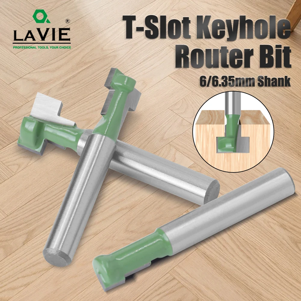 LAVIE 6mm Shank T-Slot & Keyhole Router Bits , 1/4 Inch Shank Carbide Cutters 3/8-1/2 For Wood MC01190S