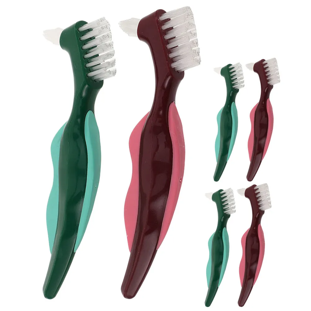 

Набор из 6 щеток для чистки зубных протезов с двойной головкой, жесткой щетиной, эргономичной ручкой, для массажа десен, портативные, для путешествий, для ухода за полостью рта