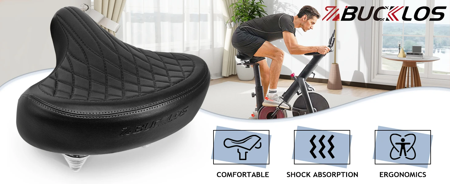 BUCKLOS Übergroßer Fahrradsattel, ergonomisch, verbreitert, verdickt, Rennrad-Mountainbike-Sattel, weich, bequem, stoßdämpfender Fahrradsattel – Detail 8