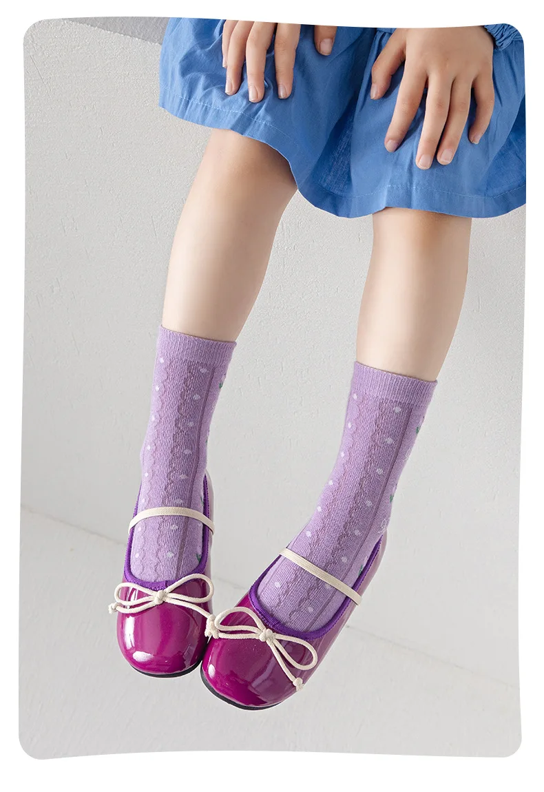 Mädchen-Baumwollsocken, Frühlings-Rüschensocken, lila Blumenmuster-Socken mit Schleife, 5 Paar, mittelhohe Socken, 1–12 Jahre, Baumwollsocken für Kinder. – Detail 13