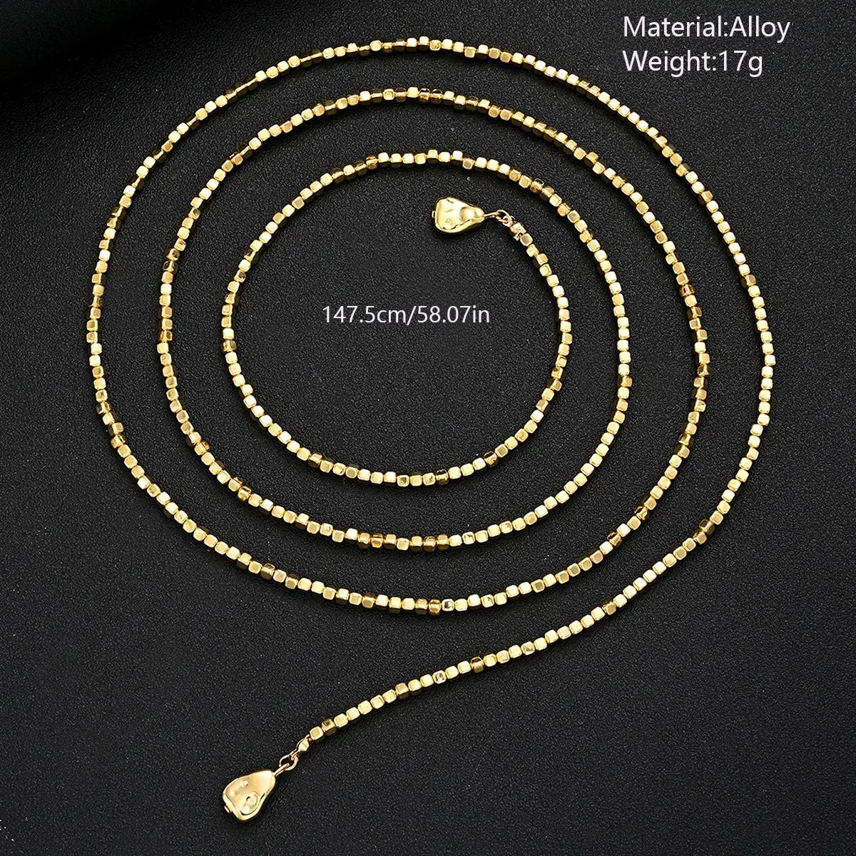 Stainless Steel Beaded Lariat Necklace Irregular Tassel Pendant Multi Layer Stackable Shiny Cube Chain Minimalist Long Clavicle