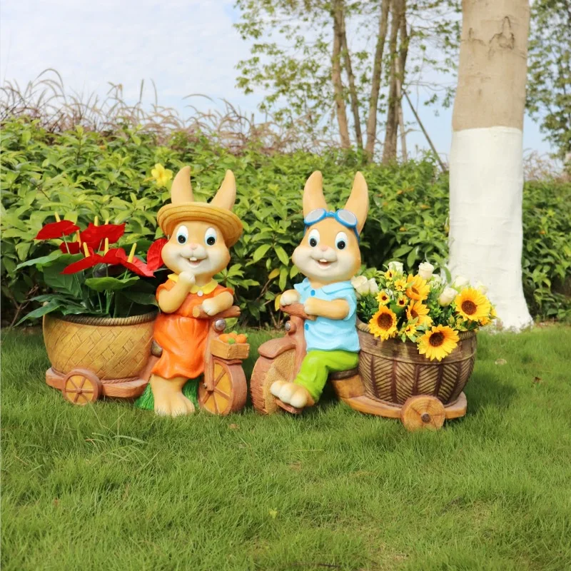 Cartoon Rabbit Ornaments, Outdoor Resin Crafts, Garden Courtyard Flower Jars, Creative Flower Pots, Animal Decoration Sculptures