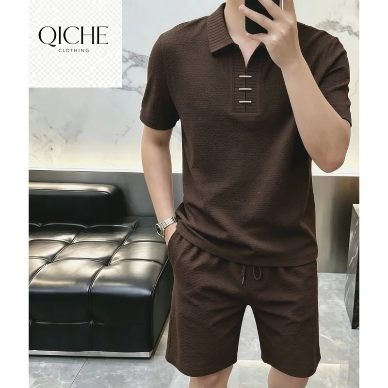 QICHE Men Turn Down Collar Short Sleeve Polo Shirt Summer Casual Top 2026 New Arrival