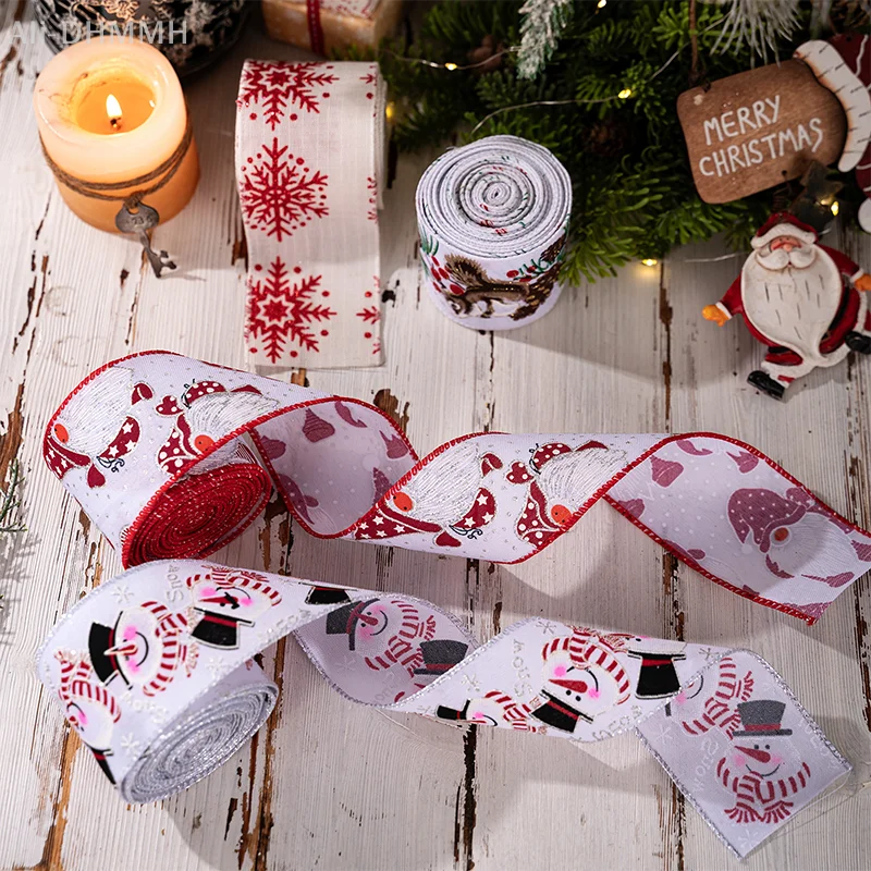 

2.5 Inch Christmas Ribbon Wired Santa Snowman Snowflake Design for Wreaths Bows Holiday Xmas Decorations