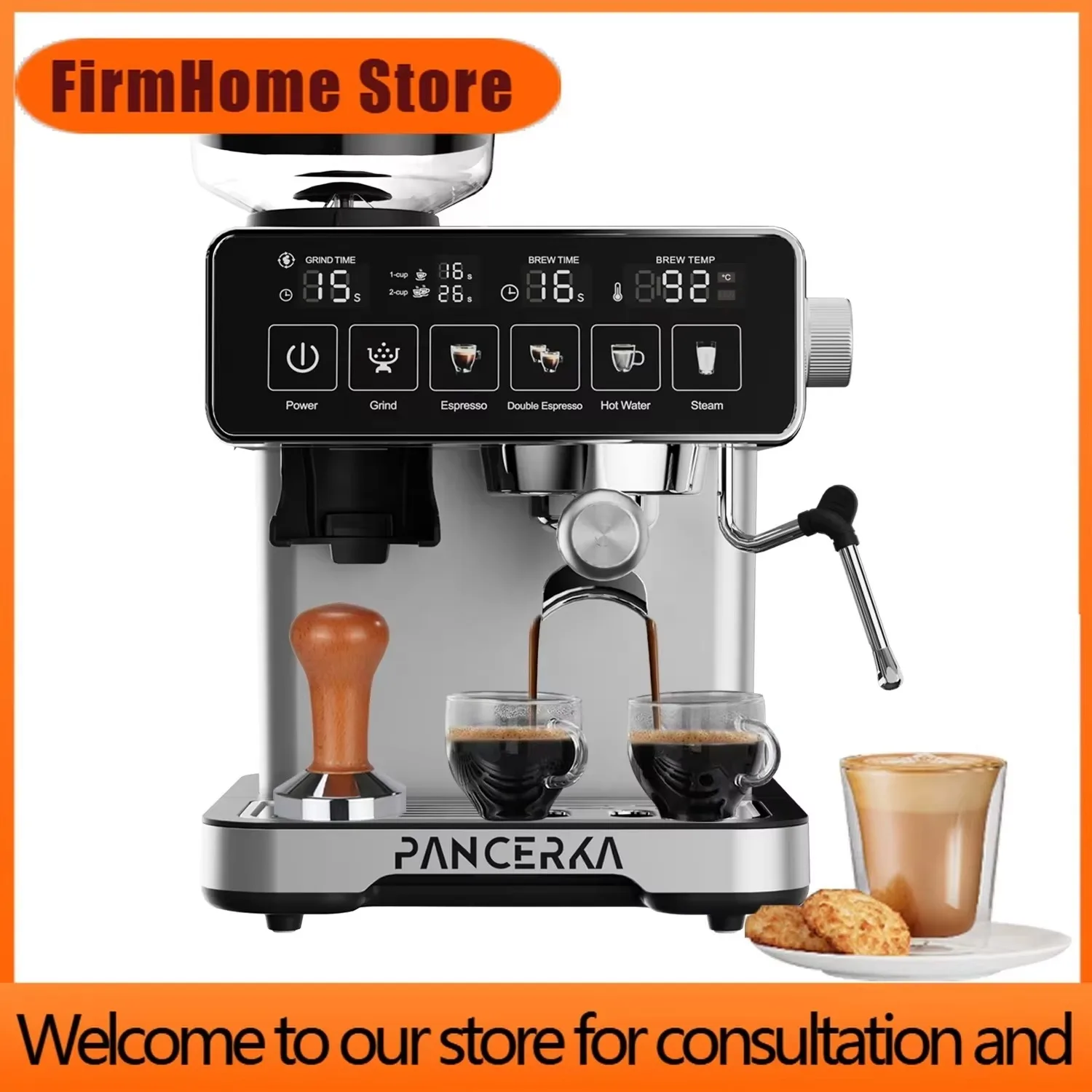 FirmHome StoreProfessional 20 Bar Home Espresso Machine With Coffee Bean Grinder, Cappuccino Espresso Coffee Machine Factory Cu