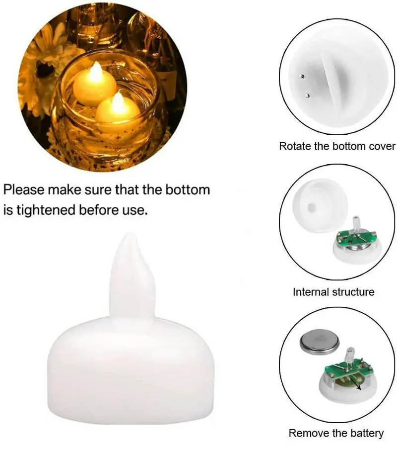 Waterproof Flameless Floating LED tealight Battery operated Water-activated Flickering Candle Wedding Party Centerpiece Pool SPA