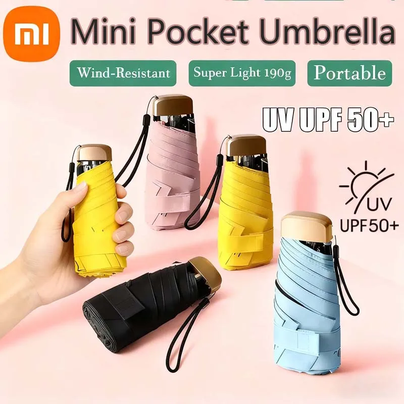 Xiaomi مظلة كبسولة صغيرة قابلة للطي جيب صغير مظلة المطر الفينيل الأشعة فوق البنفسجية حماية خفيفة للغاية مظلة الاستخدام المزدوج