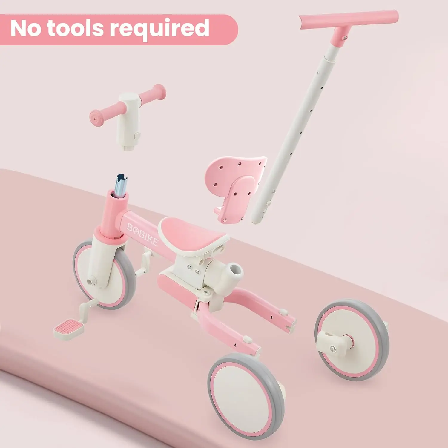 5-in-1 Tricycle for Toddlers 18 Months to 5 Years Old, Toddler Bike, Kids Tricycle with Push Handle and Backrest, Toddler Balanc