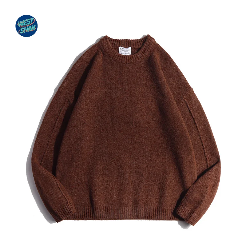 WESTSHAN Najwyższej Jakości Bluza Męska Vintage z Okrągłym Dekoltem w Rozmiarach EU i US, Casualowa Bluza z Długim Rękawem, Gładka Tekstura, Modny Pulower