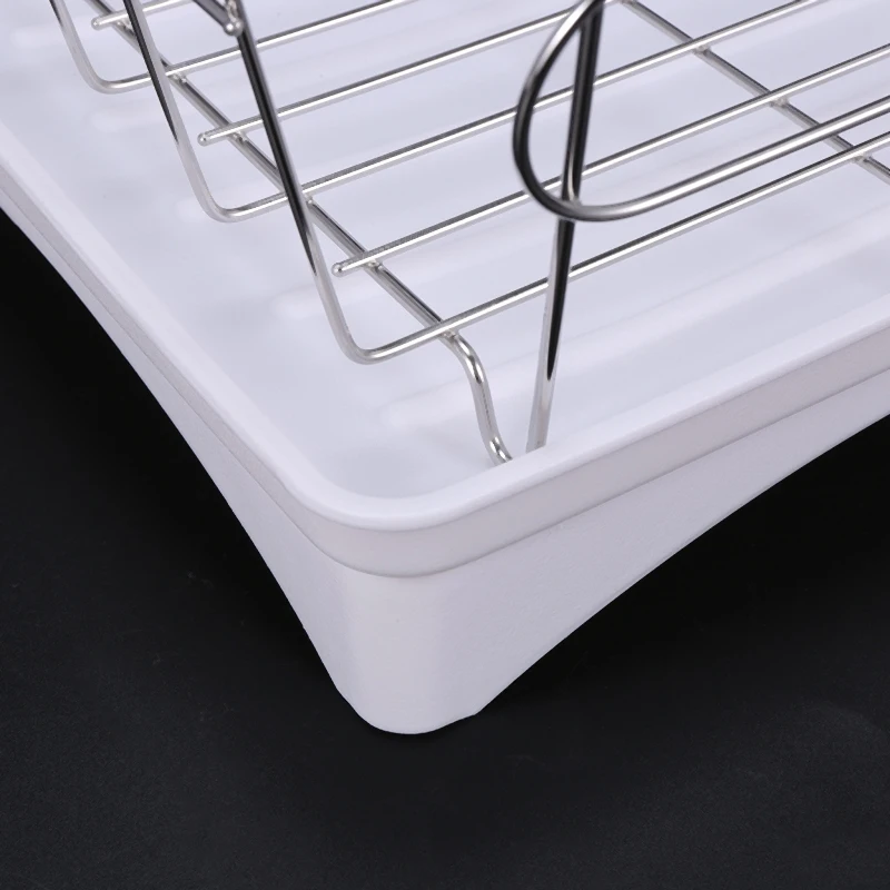 N84R-Stainless Steel Dish Drainer Drying Rack With 3-Piece Set Removable Rust Proof Utensil Holde For Kitchen Counter Storage Ra