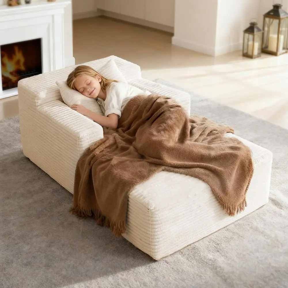 Chaise lounge para interiores de 45 pulgadas, sofá cama cubierto de pana para asientos profundos, sofá cama y lectura, ideal para sala de estar