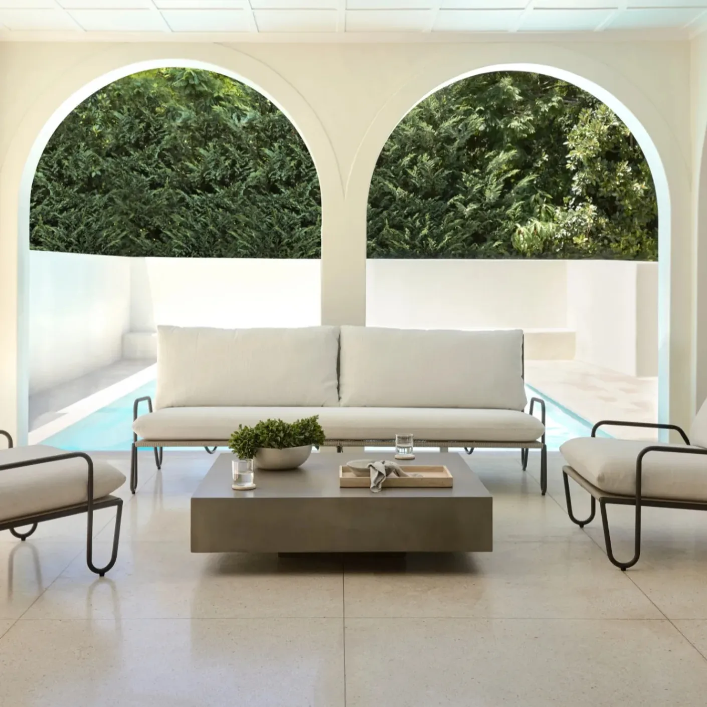 ！@Modern Luxury Three-Seat Aluminum Garden Sofa Set for Home Hotel or Leisure for Outdoor Living Room or Courtyard