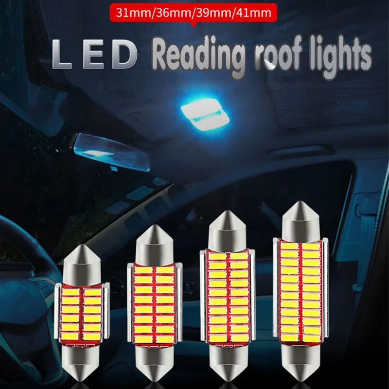 10PCS SMD Canbus Car Dome Light LED Bulb C5W Super Bright 4014 Car Styling Lights Interior Reading Lamp 12V 31mm 36mm 39mm 42mm