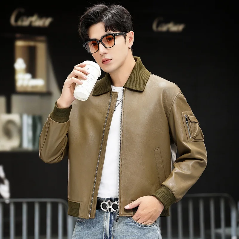 Natural Leather Jacket Men Fashion Top Layer Goatskin Coat Loose Fit Spring Autumn Clothes Men's Motocycle Jackets Short Style