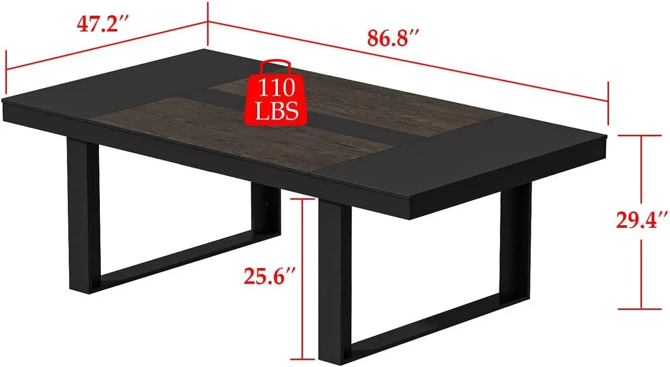 7.2FT Conference Table Podcast Table, Black Metal Frame, Rectangular Office Table Meeting Table Podcast Table, Black and