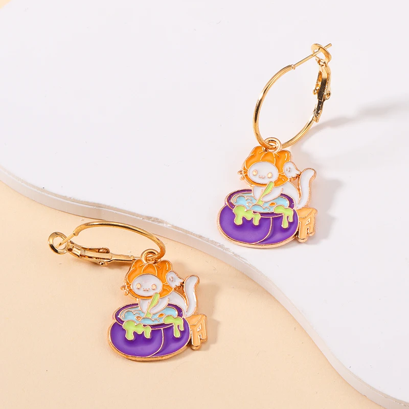 2026 العصرية Cuite المينا هالوين إسقاط أقراط للنساء الفتيات Kawaii الكرتون الأرنب شبح اليقطين استرخى هوب القرط مجوهرات #6