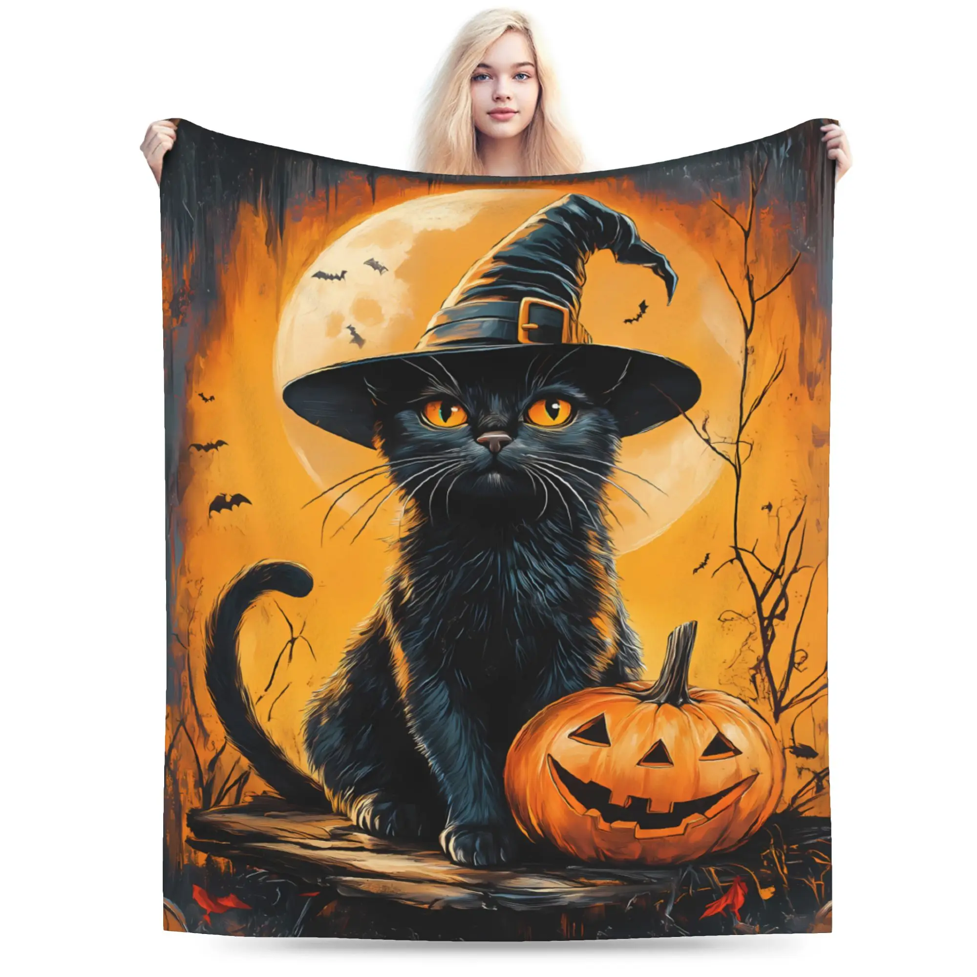 Halloween Pumpkin Autumn Flannel Blanket Winter  Super Soft Throw Blanket for Children Bedroom Street Trend Bedspread Sofa Bed