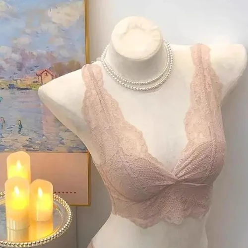 Imagen 2 del producto Conjunto de chaleco con tirantes de encaje francés Sle Brtte Wirel, ropa interior cómoda y transpirable Sl para jóvenes, ropa interior blanca