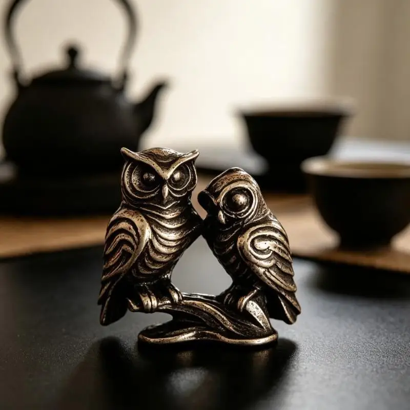 Sleek Finished Solid Brass Owl Figurine Solid Ornament for Office Desktop Home Bookshelf Decor Suitable for Home Art Collection