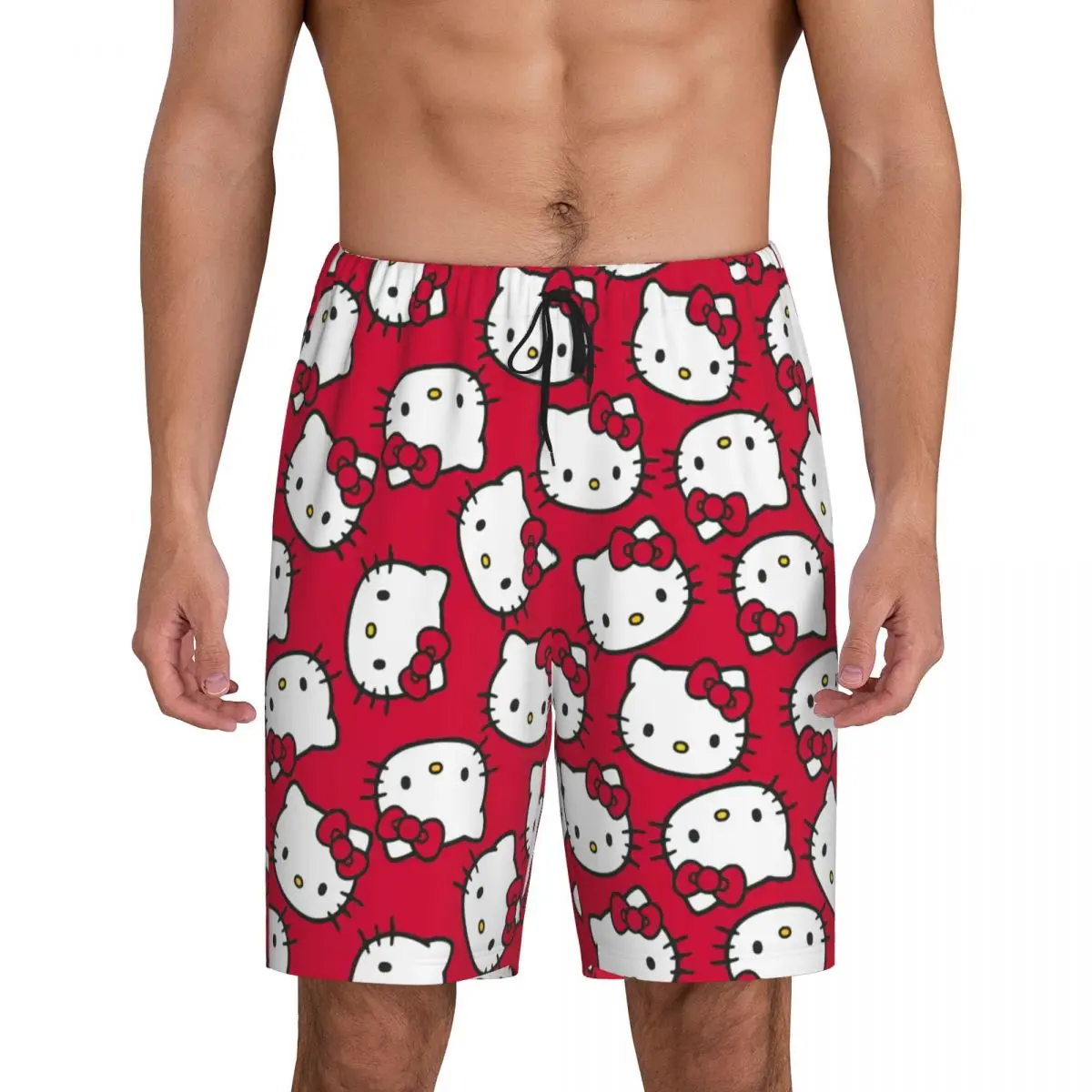 Desenhos animados personalizados Anime Pijama Bottoms masculino, Hello Kitty Bow Shorts, pijamas com cordão, pijamas com bolsos, lounge, sono, anime