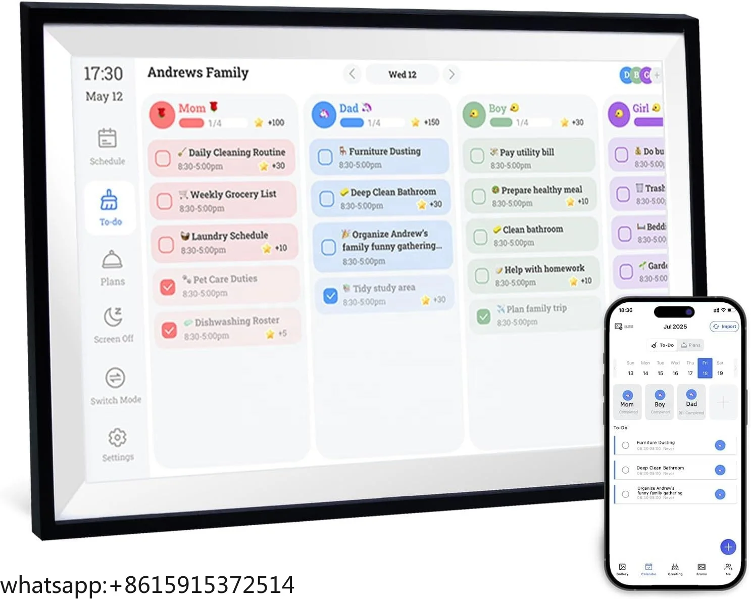 TCDSTAR10.1 Inch Digital Calendar - Full HD IPS Smart Touchscreen Family Planner Electronic Calendar, Chore Chart For Family Sch