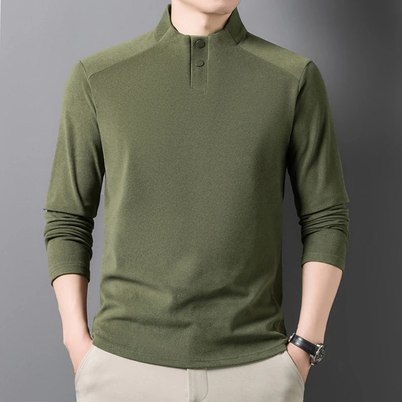 

Men's Two-button Corduroy Sweatshirt - Solid Color High-stretch Thermal T-shirt, A Must-have Soft Touch for Autumn Winter.