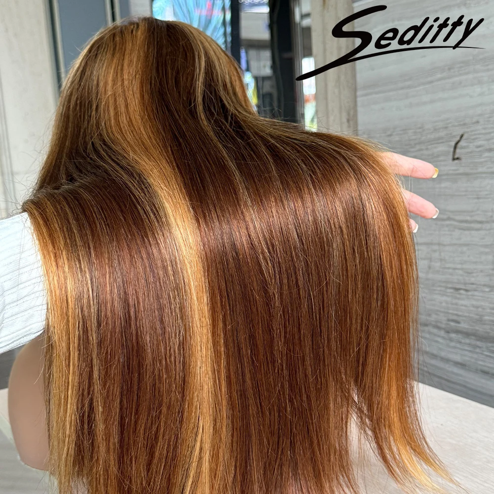 Pelucas de cabello humano grueso liso vietnamita liso de hueso 350% de densidad 5x5 Cierre de encaje resaltado P4/27 Color Natural para mujeres