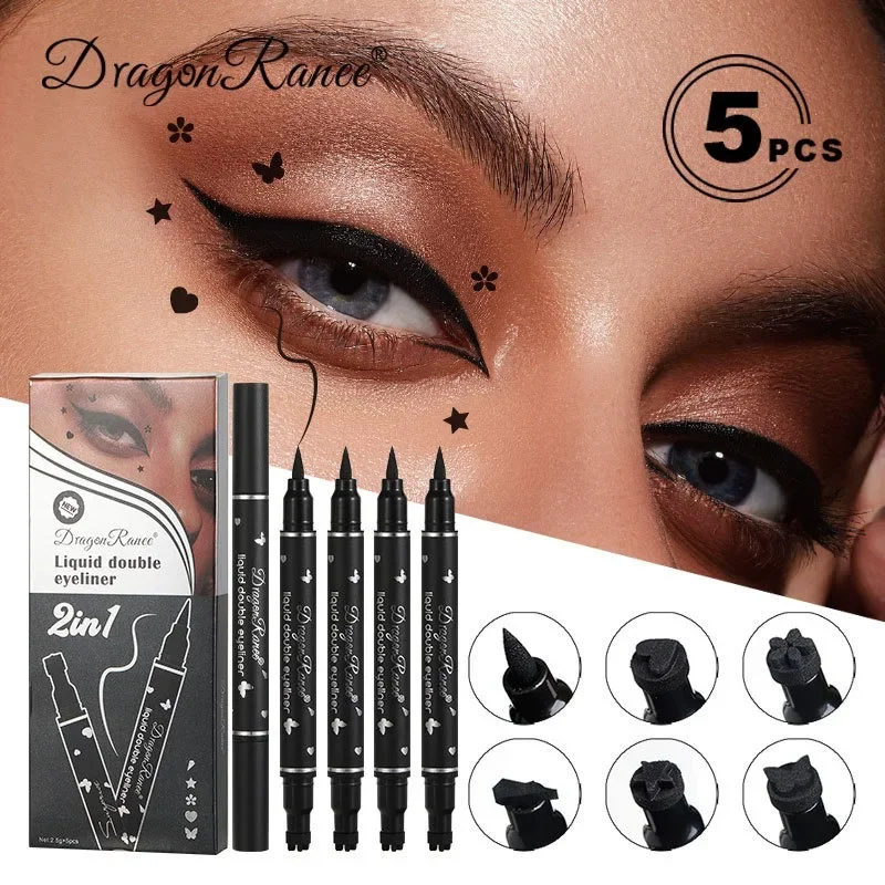 Dragon Ranee 5PCS/Set Double Head Black Seal Eyeliner Waterproof Quick Dry Star Liquid Eye liner Stamp Pen Make Up Cosmetics