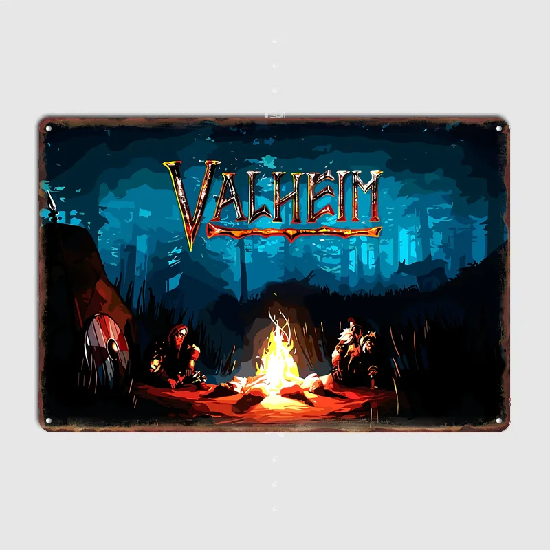 Valheim Campfire Scene Poster Metal Custom Sign Indoor Pub Club Room Decoration Bar Home Wall Decor