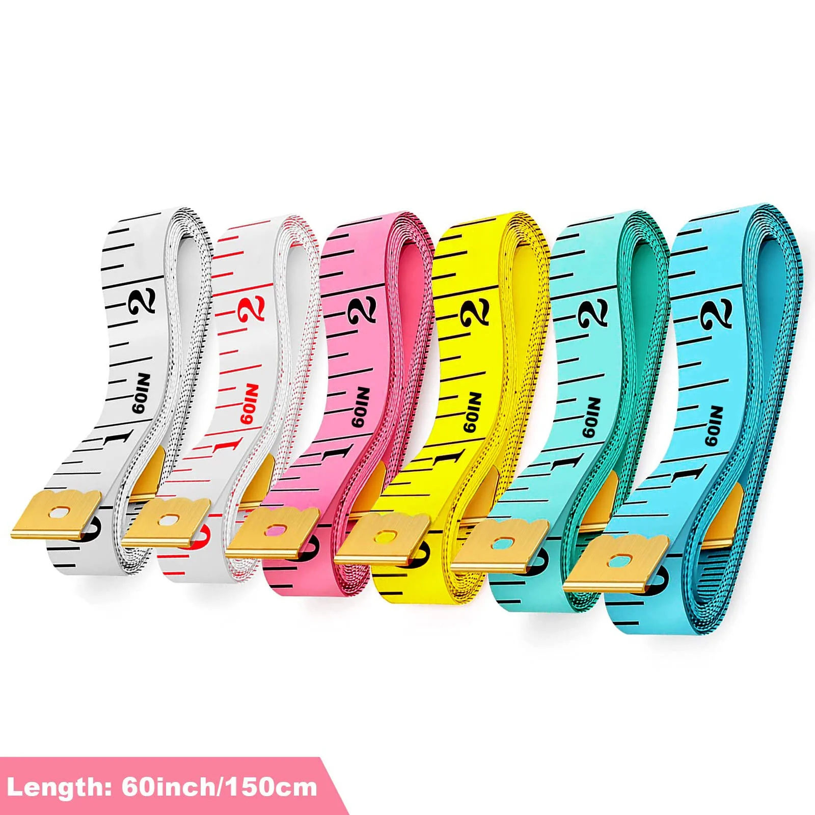 Soft Measuring Tape for Sewing 60inch/150cm Body Measurement Tailor's Ruler with Metal End Accurate Tape in Assorted Colors
