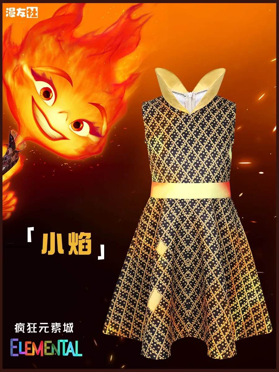 

Halloween cosplay animated movie Crazy Elemental City cosEmber Fire Wade Water Dress Party Dress