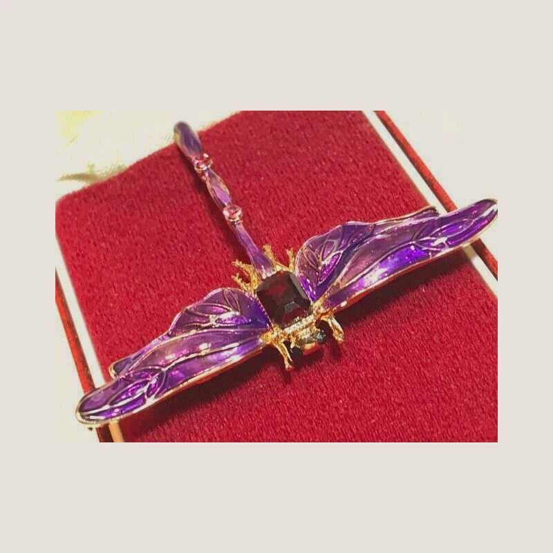 Beautiful Purple Art Nouveau Style Enamel Crystal DRAGONFLY BROOCH PIN Jewellery